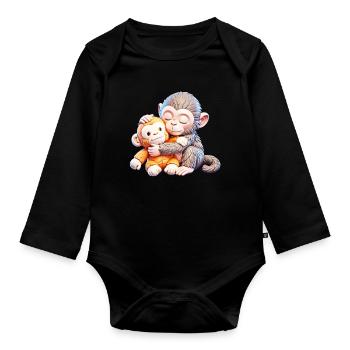 Kuschelaffen umarmen sich - Baby Bio-Langarm-Body - Schwarz - Vorne