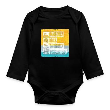 Balearic Islands Retro Stamp - Organic Longsleeve Baby Bodysuit - black - Front