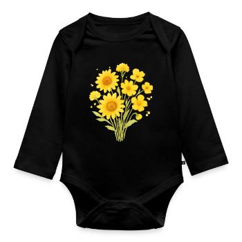 Sonnenblumen Aquarellstrauß - Baby Bio-Langarm-Body - Schwarz - Vorne