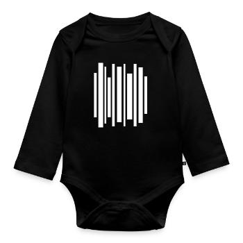 Minimal Stripes Barcode Mosaic - Organic Longsleeve Baby Bodysuit - black - Front