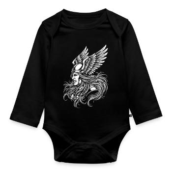 Walküre, nordische Kriegerin, Maskottchen, Wikingerfrau, - Baby Bio-Langarm-Body - Schwarz - Vorne