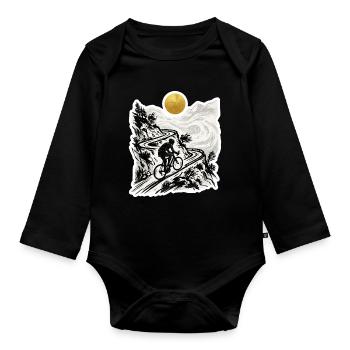 Radfahrer Bergpass Holzschnitt Goldsonne - Baby Bio-Langarm-Body - Schwarz - Vorne