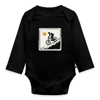 Mountainbiker Holzschnitt Goldene Sonne - Baby Bio-Langarm-Body - Schwarz - Vorne