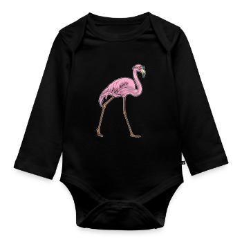Lunettes de soleil flamant rose - Body Bébé bio manches longues - noir - Devant