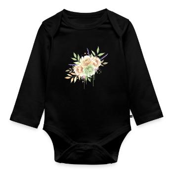 Bouquet floral aquarelle vintage - Body Bébé bio manches longues - noir - Devant
