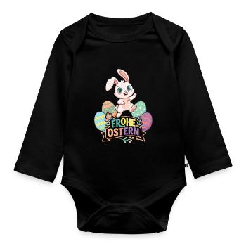 Frohe Ostern Hase mit bunten Eiern - Baby Bio-Langarm-Body - Schwarz - Vorne