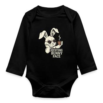 Grumpy Bunny Kaffee - Morgen Hase - Baby Bio-Langarm-Body - Schwarz - Vorne