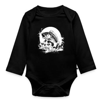Fishing Drawing - Organic Longsleeve Baby Bodysuit - black - Front