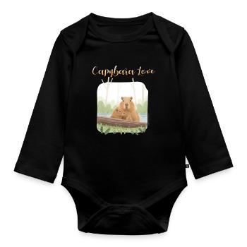 T-Shirt-Design „Capybara Love“ - Baby Bio-Langarm-Body - Schwarz - Vorne