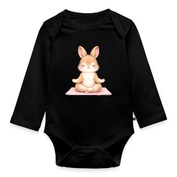 Meditating Bunny in Yoga Description - Organic Longsleeve Baby Bodysuit - black - Front