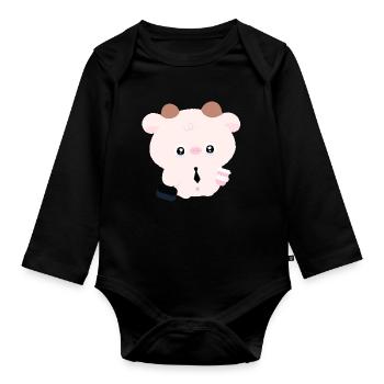 Vache Kawaii en cravate avec café - Body Bébé bio manches longues - noir - Devant