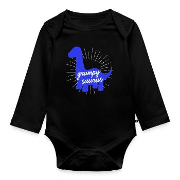 Grumpysaur : design drôle de dinosaure Brachiosaurus - Body Bébé bio manches longues - noir - Devant