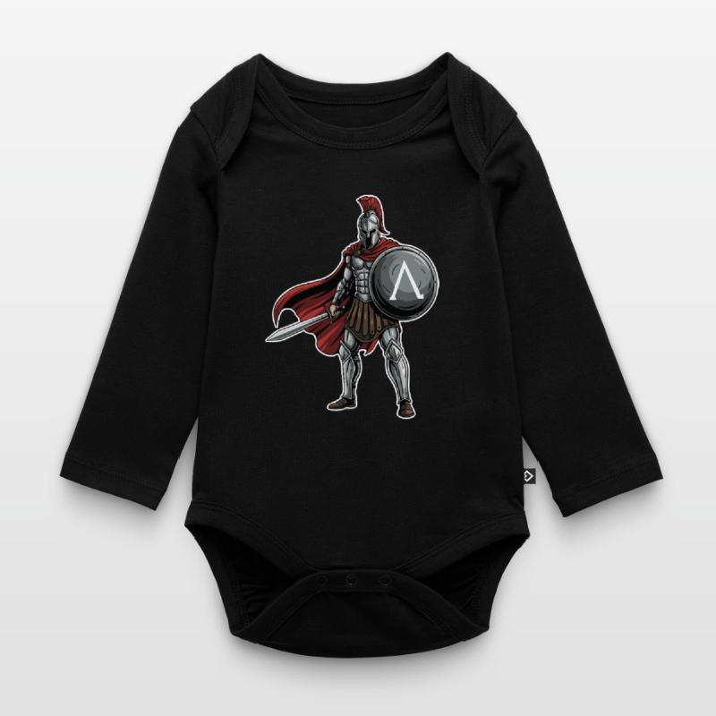 Hoplite Spartiate Lambda Bouclier Épée Mascotte Body Bébé bio manches longues