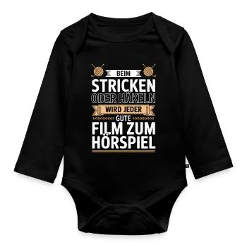 Beim Stricken oder Häkeln Hörspiel - Baby Bio-Langarm-Body - Schwarz - Vorne