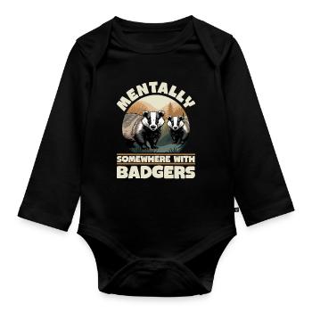 Funny Animal Badger - Baby Bio-Langarm-Body - Schwarz - Vorne