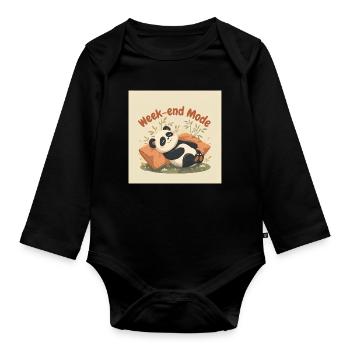 Panda Weekend Relaxed Mode - Organic Longsleeve Baby Bodysuit - black - Front