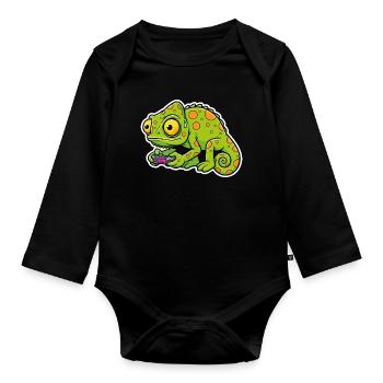 Chameleon Gamer Controller Video Games Mascot - Organic Longsleeve Baby Bodysuit - black - Front
