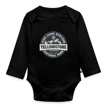 Wandercamp Erkunden Sie den Yellowstone-Nationalpark - Baby Bio-Langarm-Body - Schwarz - Vorne