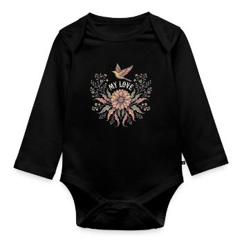 Mon amour Fleurs et Design Voglel pour les Romantiques - Body Bébé bio manches longues - noir - Devant