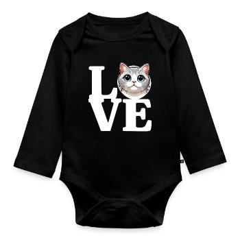 J’ADORE Chat Amoureux Chat Drôle - Body Bébé bio manches longues - noir - Devant