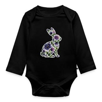 Hase Silhouette Blumen - Baby Bio-Langarm-Body - Schwarz - Vorne