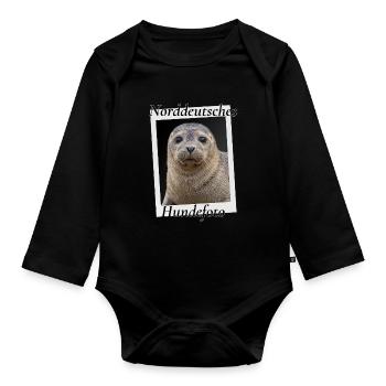 Norddeutsches Hundefoto Lustiger Seehund Nordsee H - Baby Bio-Langarm-Body - Schwarz - Vorne