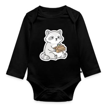 Raccoon Donuts Motif DONUTS - Organic Longsleeve Baby Bodysuit - black - Front