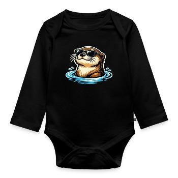 Otter Lustig Tier Portrait Wildtier Cool - Baby Bio-Langarm-Body - Schwarz - Vorne