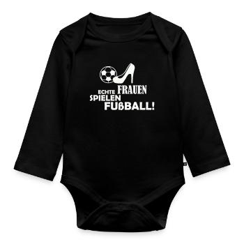 Frauen Spielen Fußball Logo - Baby Bio-Langarm-Body - Schwarz - Vorne