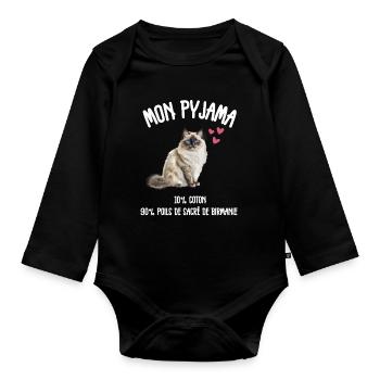 Pyjama Chat Sacré de Birmanie Drôle - Body Bébé bio manches longues - noir - Devant
