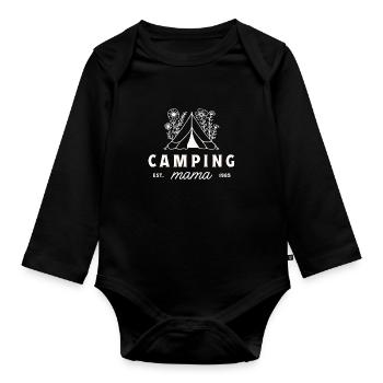 Camping Mama Mama Camper Mutter Vintage-Blumenzelt - Baby Bio-Langarm-Body - Schwarz - Vorne