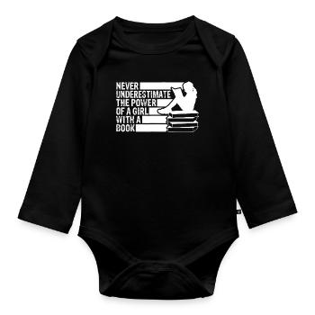 Girl Power with a Book - Organic Longsleeve Baby Bodysuit - black - Front