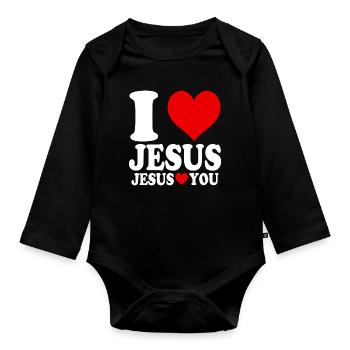 Ich liebe Jesus und Jesus liebt dich - Baby Bio-Langarm-Body - Schwarz - Vorne