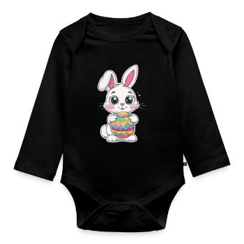 Lapin mignon lapin de Pâques mignon lapin de Pâques - Body Bébé bio manches longues - noir - Devant