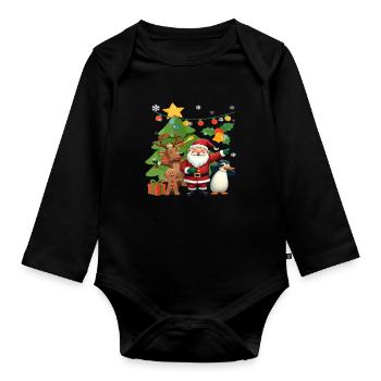 Dabbing Santa Claus Reindeer Penguin Kids - Organic Longsleeve Baby Bodysuit - black - Front