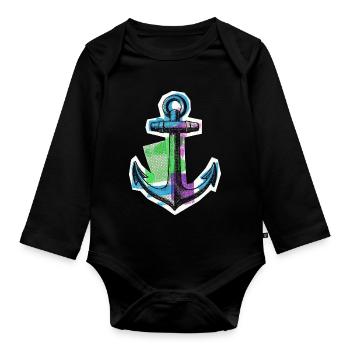 Capitaine marin marin - Body Bébé bio manches longues - noir - Devant