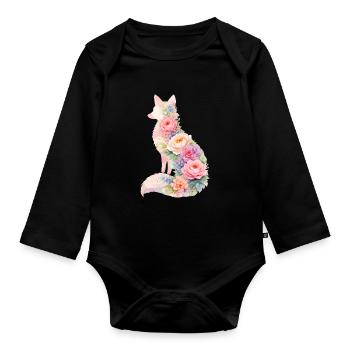 Fuchs Pastell Blumen Silhouette - Baby Bio-Langarm-Body - Schwarz - Vorne