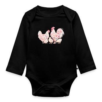 Hahn Familie Kücken - Baby Bio-Langarm-Body - Schwarz - Vorne