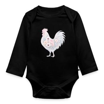Hahn Blumen Aquarell - Baby Bio-Langarm-Body - Schwarz - Vorne