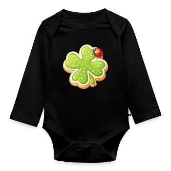 Shamrock Biscuit with Ladybug - Organic Longsleeve Baby Bodysuit - black - Front
