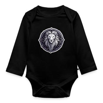 Cosmic Leo Round Astral Pattern - Organic Longsleeve Baby Bodysuit - black - Front