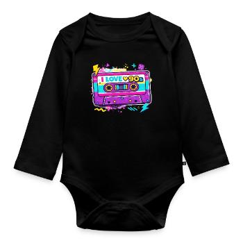 I Love 90s Kassette Grafik - Baby Bio-Langarm-Body - Schwarz - Vorne