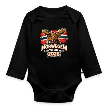 Norwegen 2026 Geschenk Urlaub Fjord - Baby Bio-Langarm-Body - Schwarz - Vorne