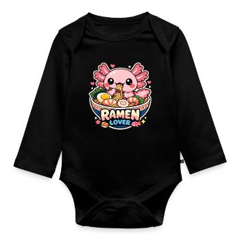 Axolotl Kawaii Ramen Essen Niedlich Geschenk - Baby Bio-Langarm-Body - Schwarz - Vorne