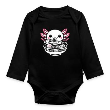 Axolotl Kawaii Ramen Essen Niedlich Geschenk - Baby Bio-Langarm-Body - Schwarz - Vorne