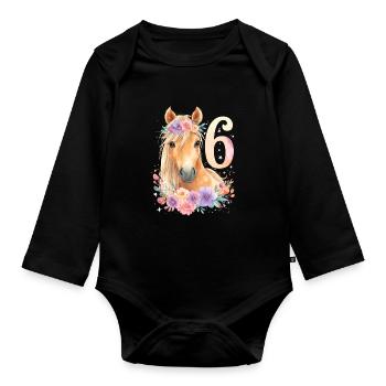 Anniversaire 6 Fille cheval 6 ans - Body Bébé bio manches longues - noir - Devant