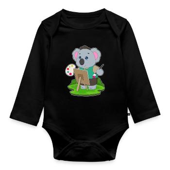 Koala Maler Pinsel Malen - Baby Bio-Langarm-Body - Schwarz - Vorne