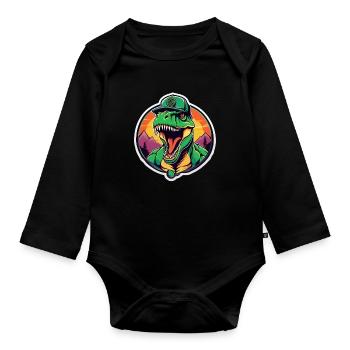 T-Rex Cap Rétro Soleil Couchant - Body Bébé bio manches longues - noir - Devant