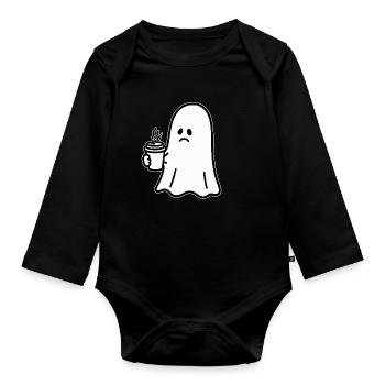 Geist Kaffee Halloween Süßes oder Saures - Baby Bio-Langarm-Body - Schwarz - Vorne