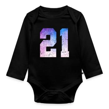  numéro 21 – Cadeau anniversaire 21 ans - Body Bébé bio manches longues - noir - Devant